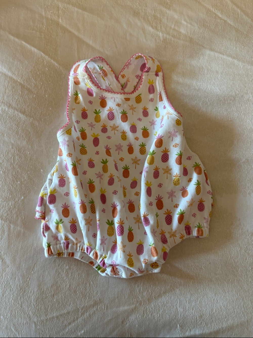 Kissy Kissy Baby Pineapple Romper with Pink Trim